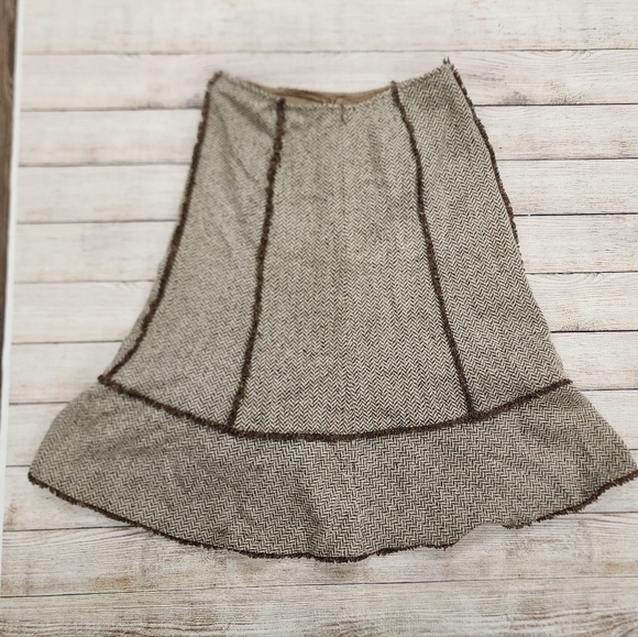LOFT Ann Taylor Wool Silk Brown Skirt - Picture 4 of 5